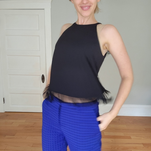 Parker black fringe top with silk size S - Picture 2 of 5